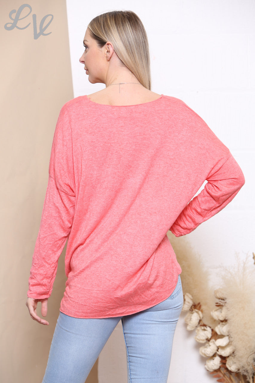 Ladies Tree Of Life Foil Print Fine Knit Jumper Top Coral