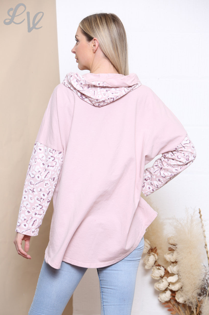 Ladies Love Hooded Sweatshirt Top Dusty Pink