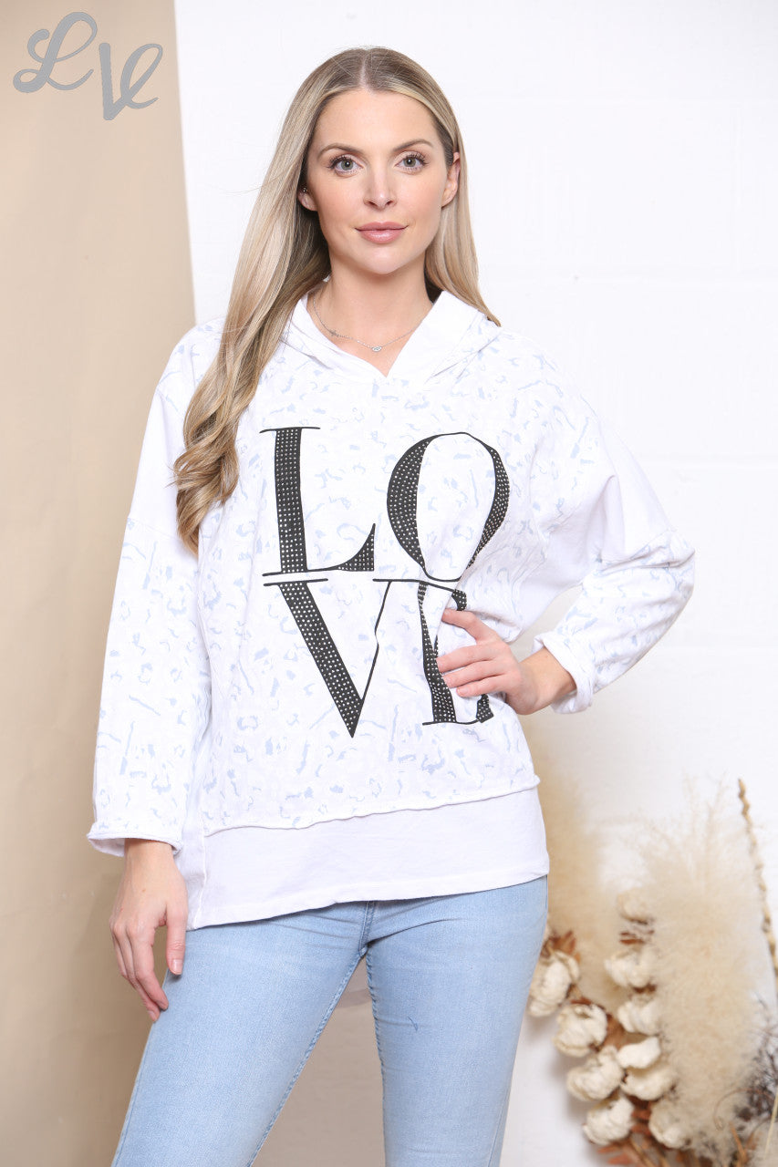 Dames Love Capuchon Sweatshirt Top Wit