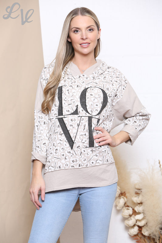 Ladies Love Hooded Sweatshirt Top Stone