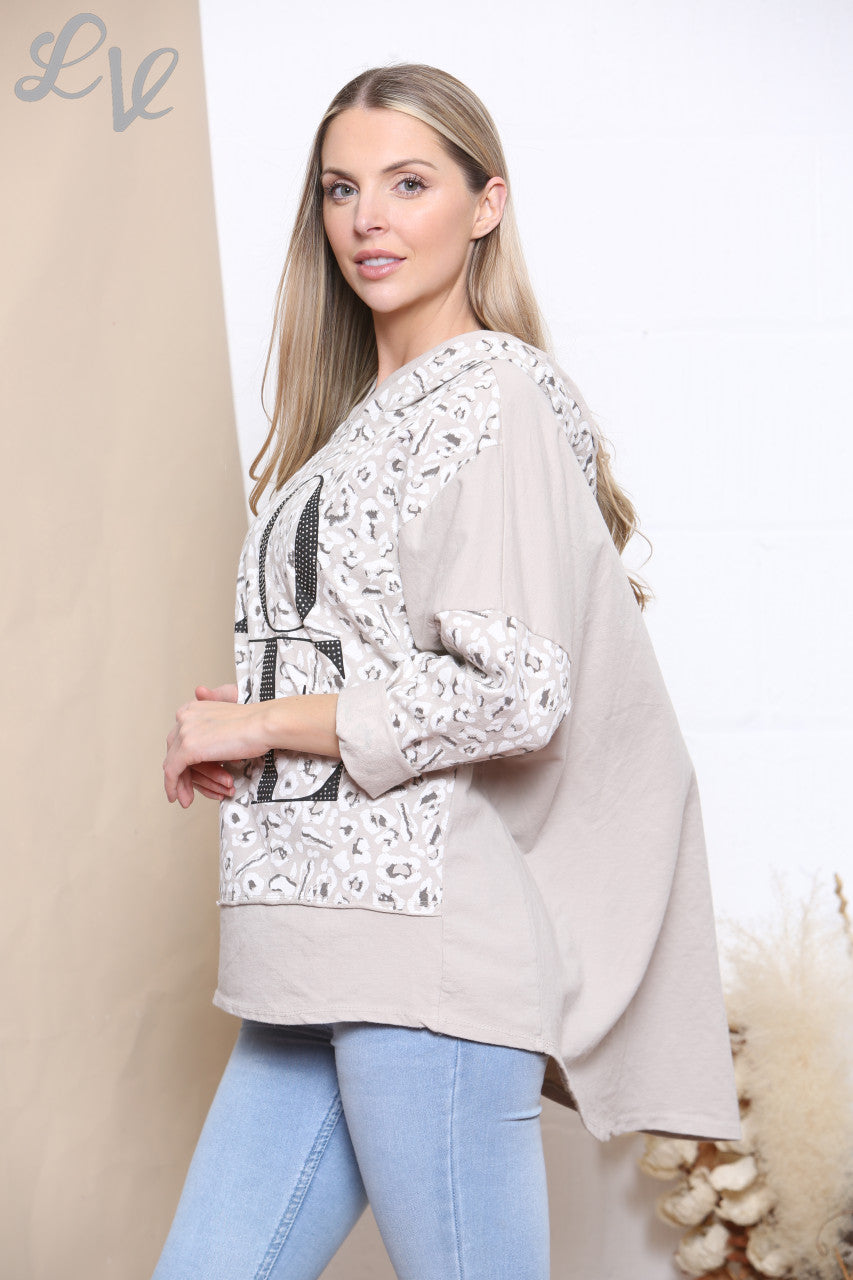 Ladies Love Hooded Sweatshirt Top Stone