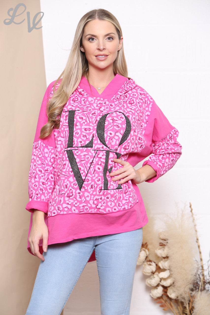Ladies Love Hooded Sweatshirt Top Cerise