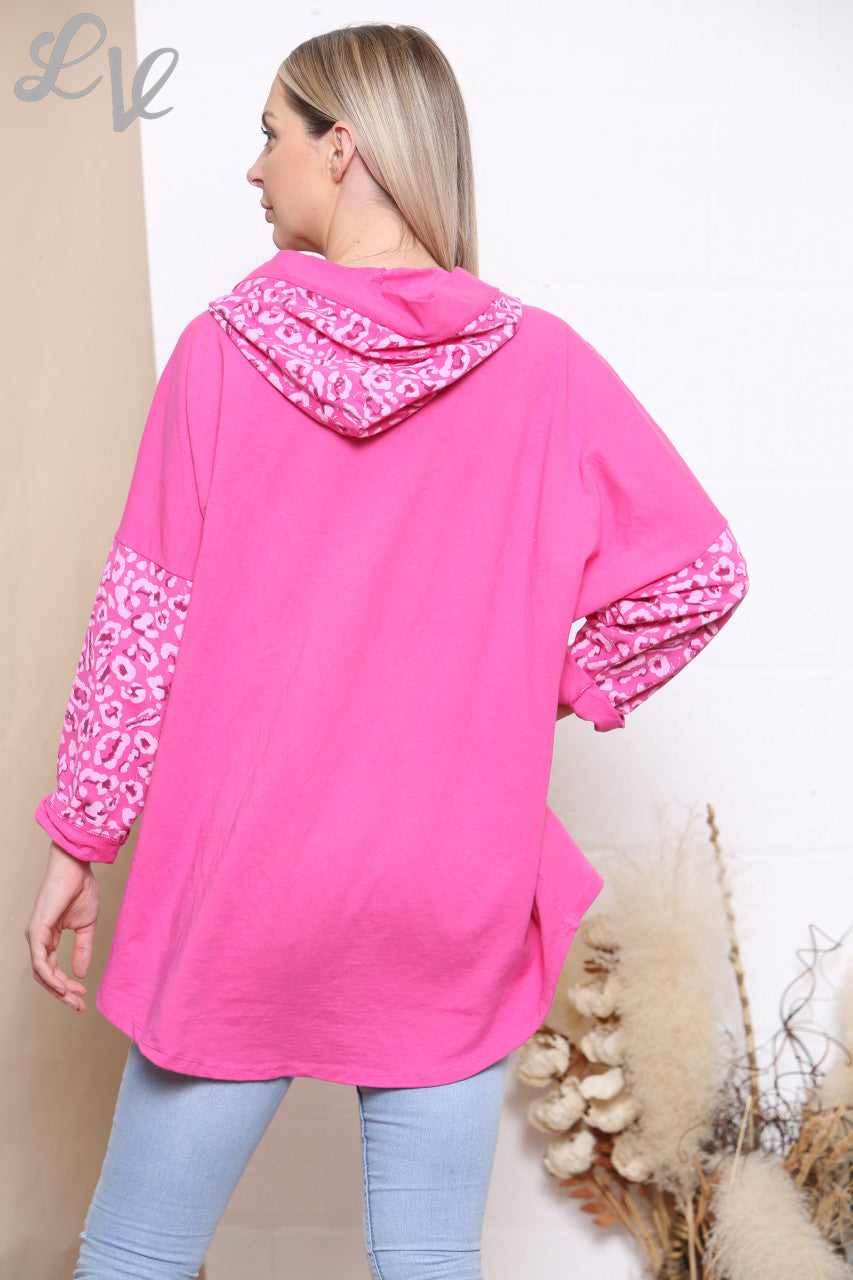 Ladies Love Hooded Sweatshirt Top Cerise