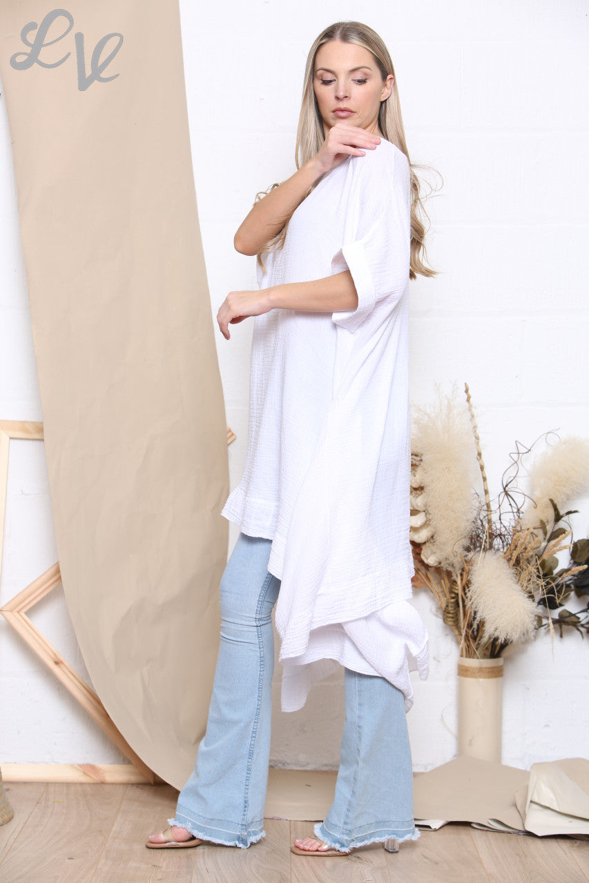 Ladies Floaty Draped Tunic Top White