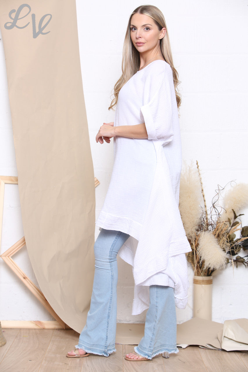 Ladies Floaty Draped Tunic Top White