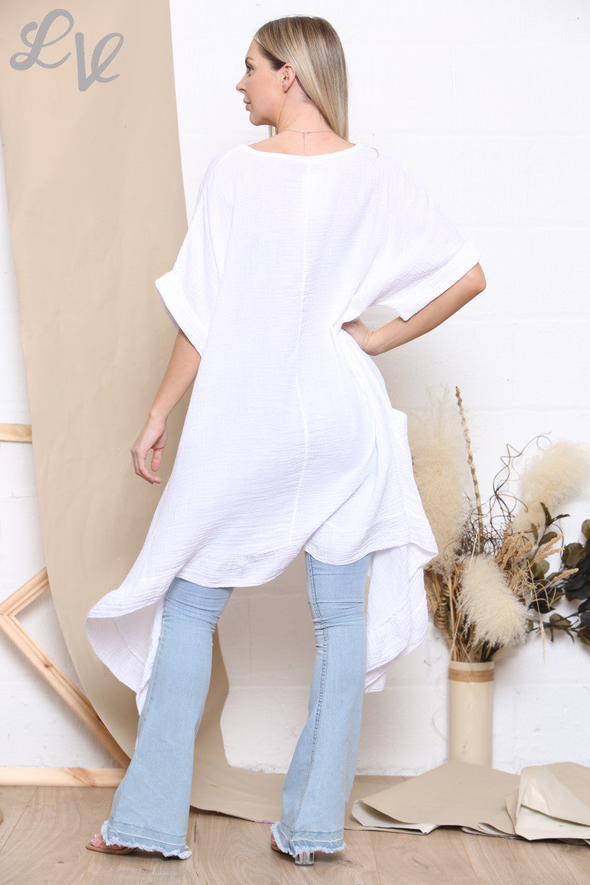 Ladies Floaty Draped Tunic Top White