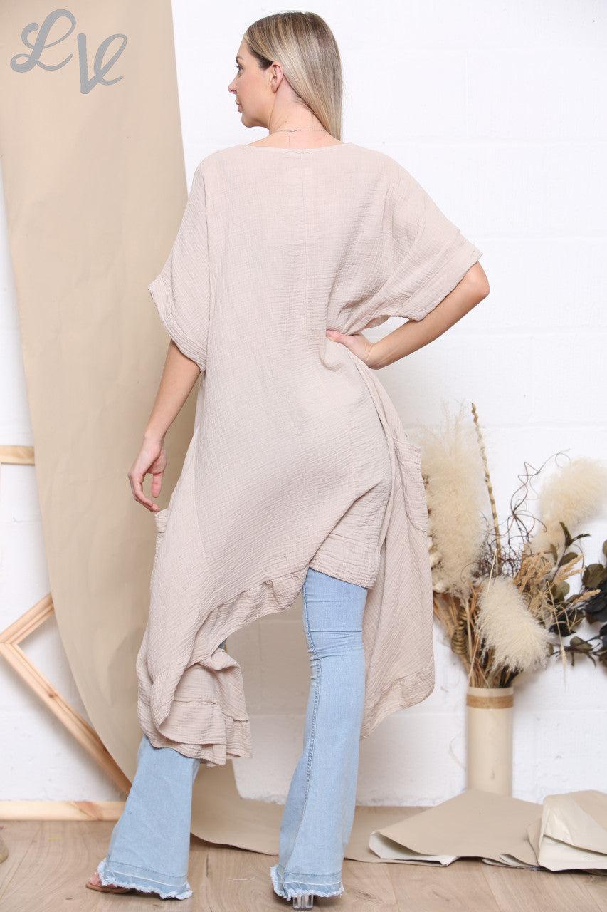 Ladies Floaty Draped Tunic Top Stone