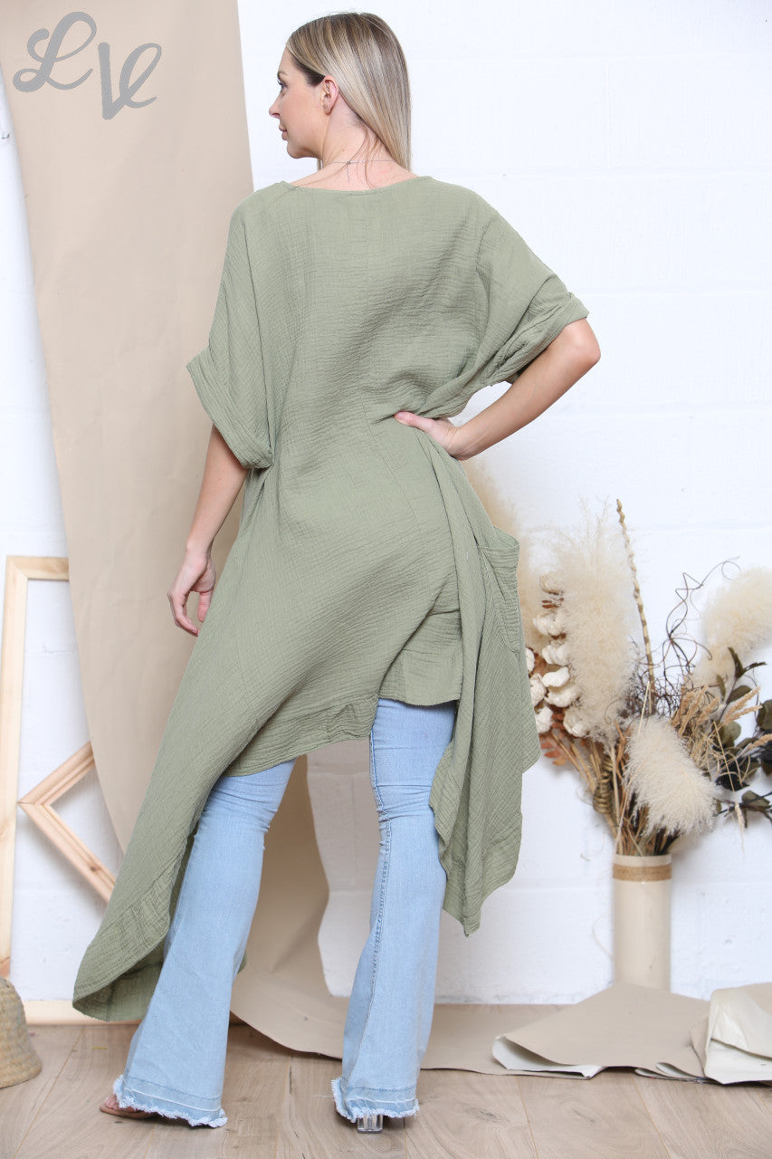 Ladies Floaty Draped Tunic Top Khaki
