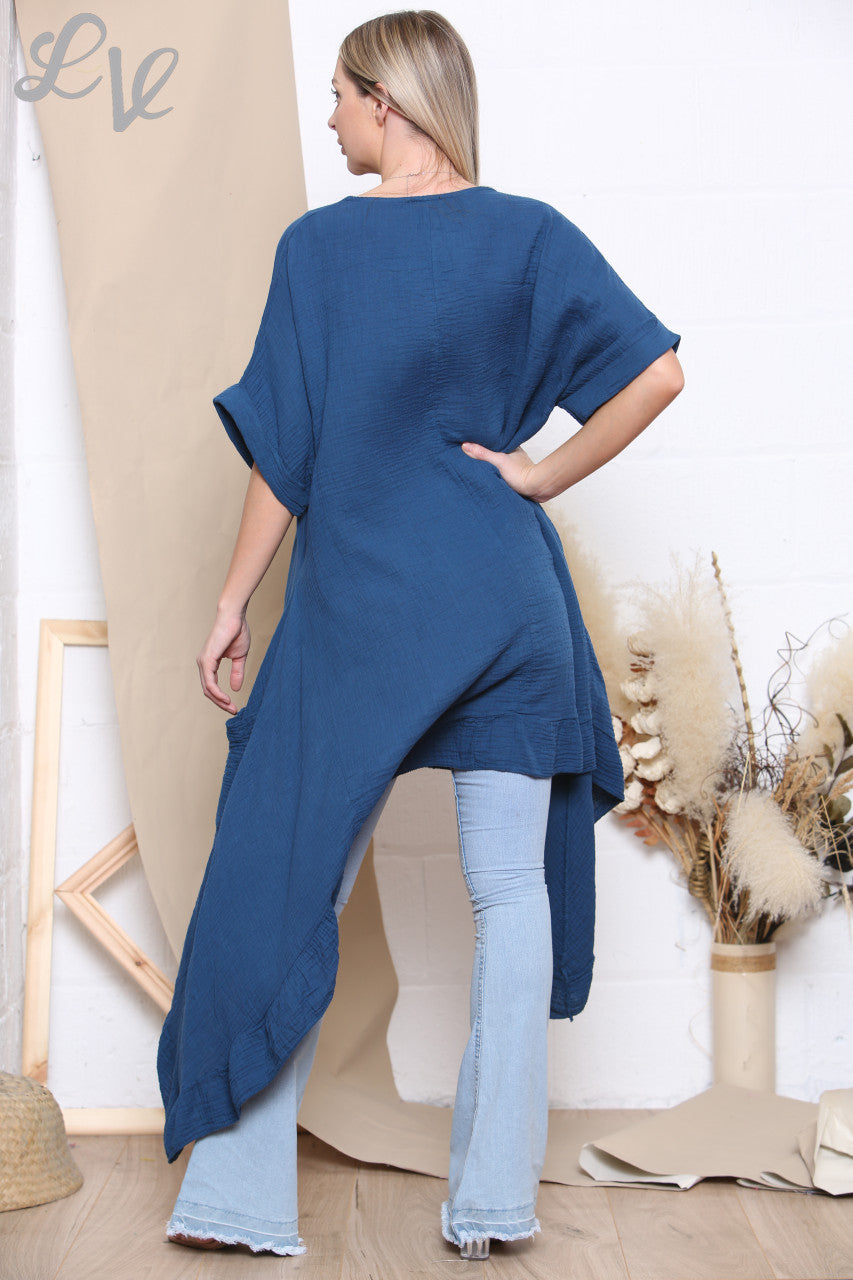 Ladies Floaty Draped Tunic Top Navy