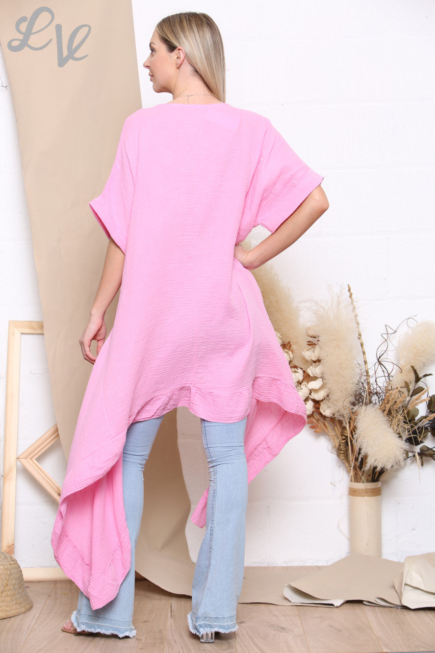 Ladies Floaty Draped Tunic Top Pink