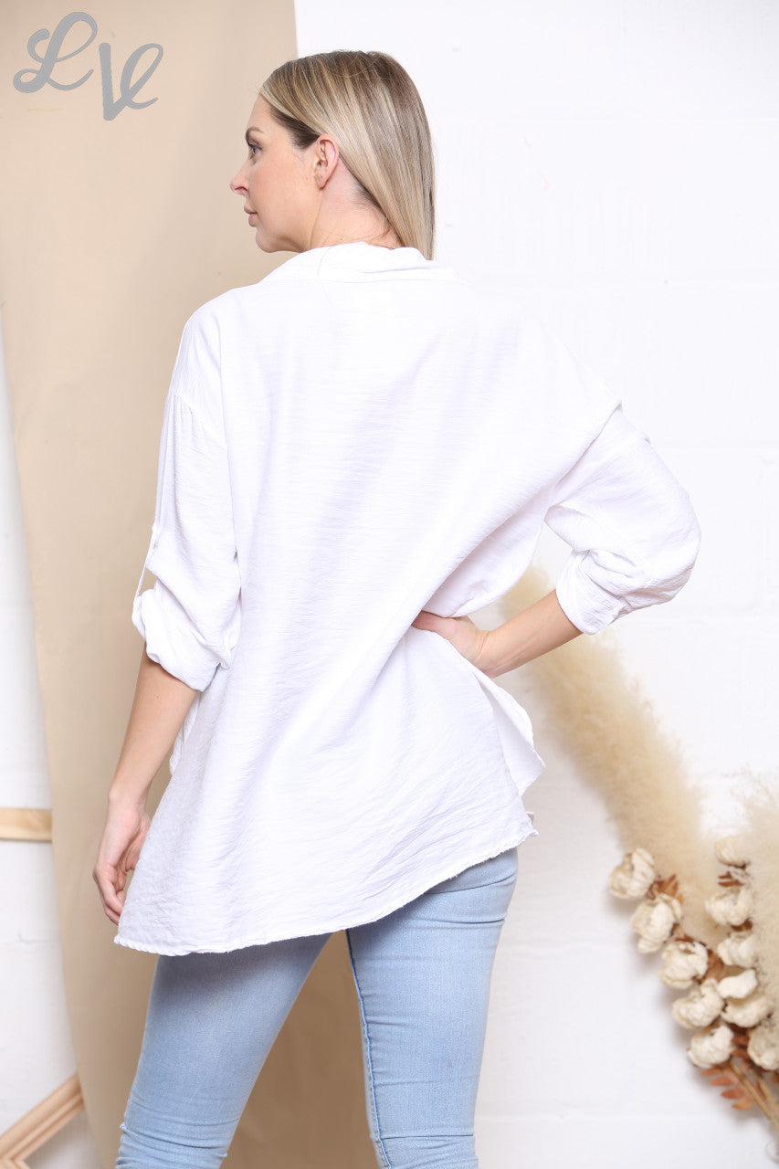 Ladies Plain Button Front Shirt Top White