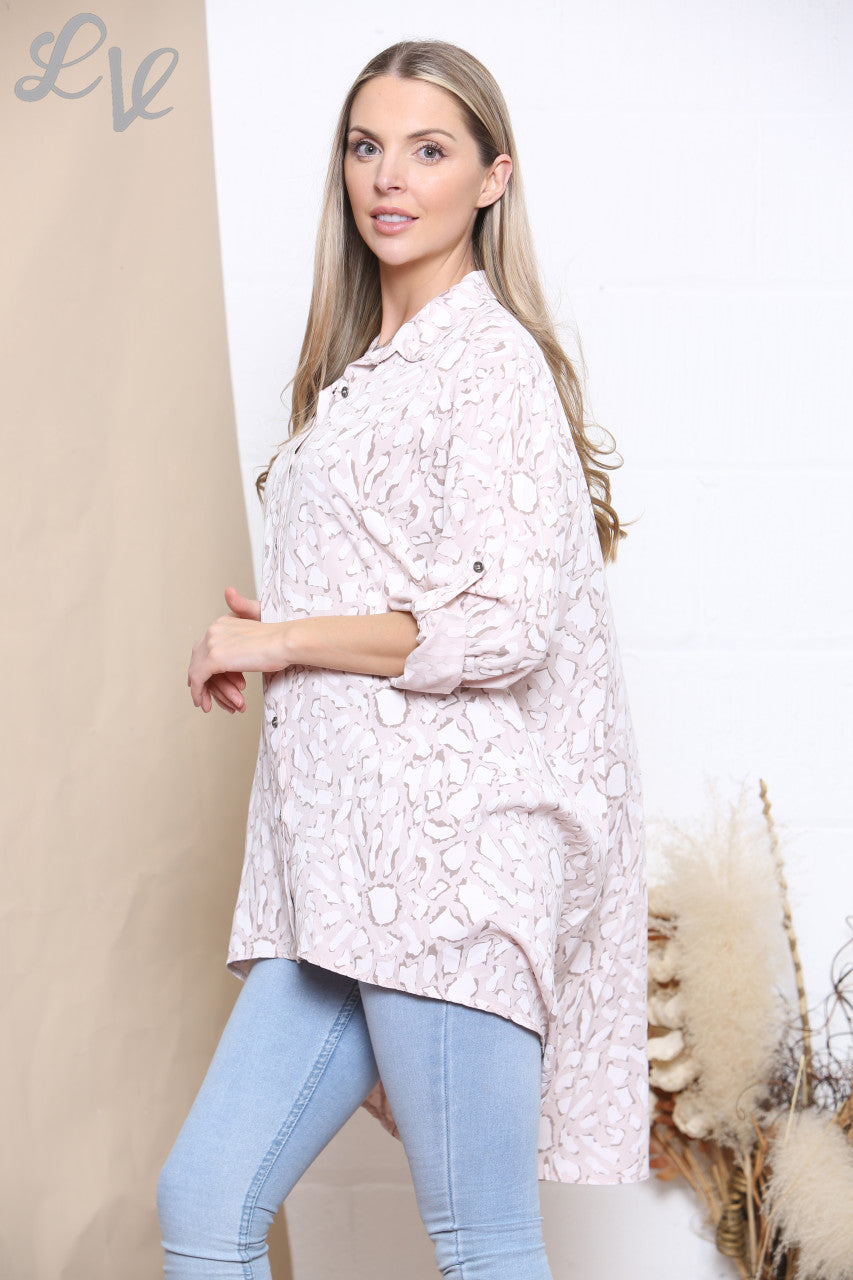 Ladies Animal Print Shirt Dusty Pink