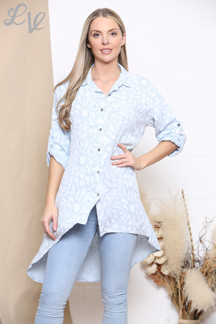 Ladies Animal Print Shirt Sky Blue