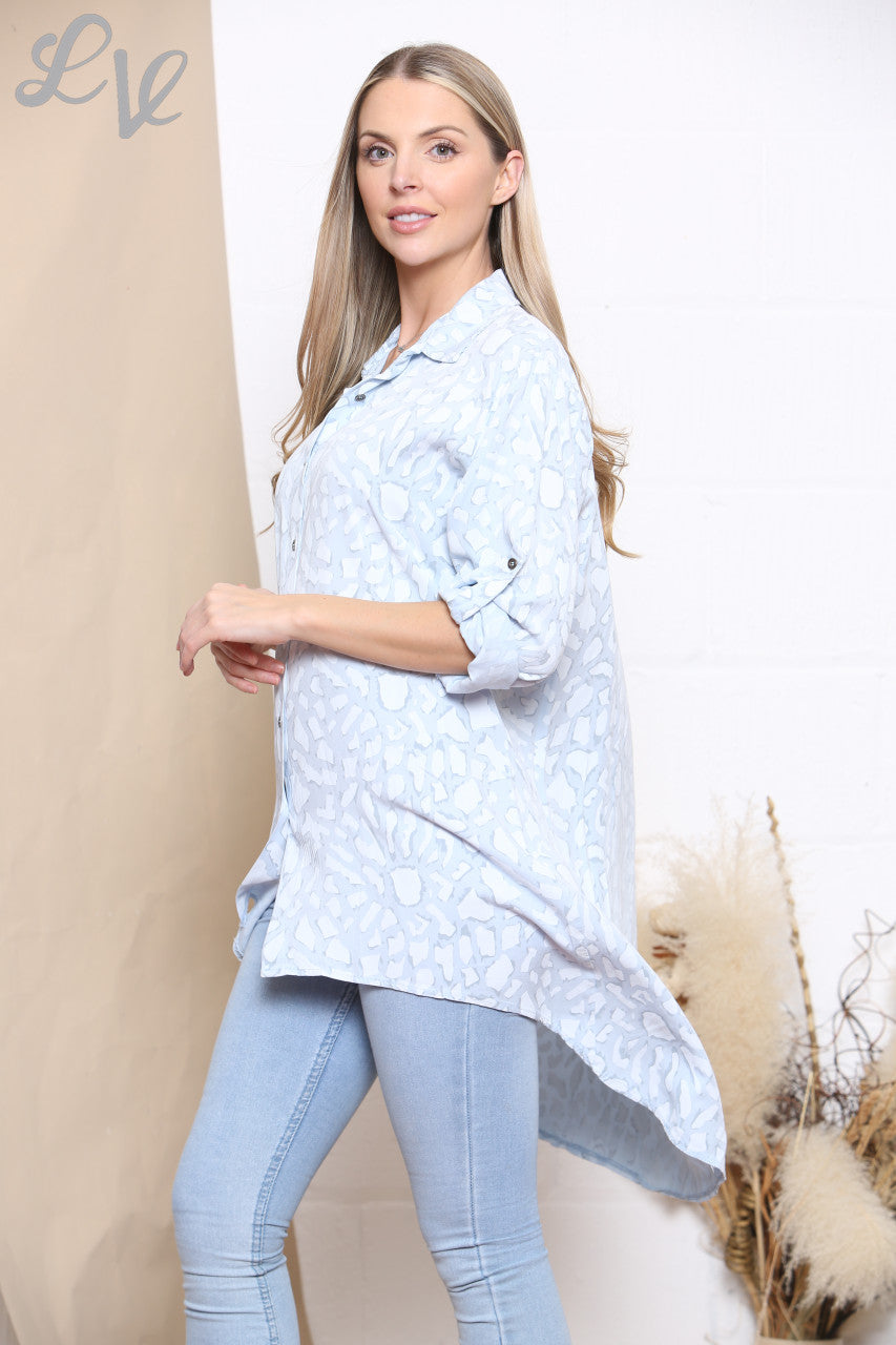 Ladies Animal Print Shirt Sky Blue