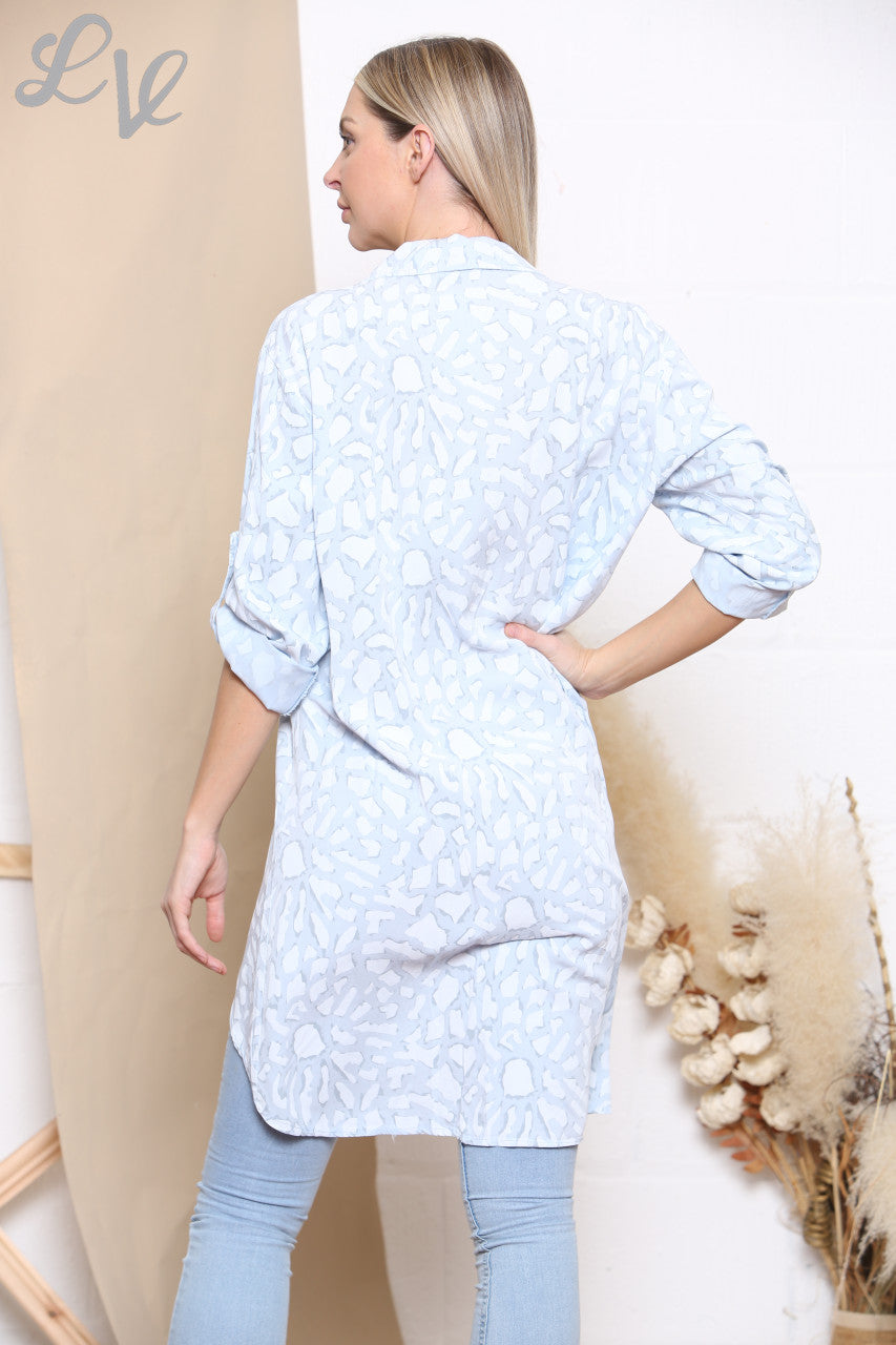Ladies Animal Print Shirt Sky Blue