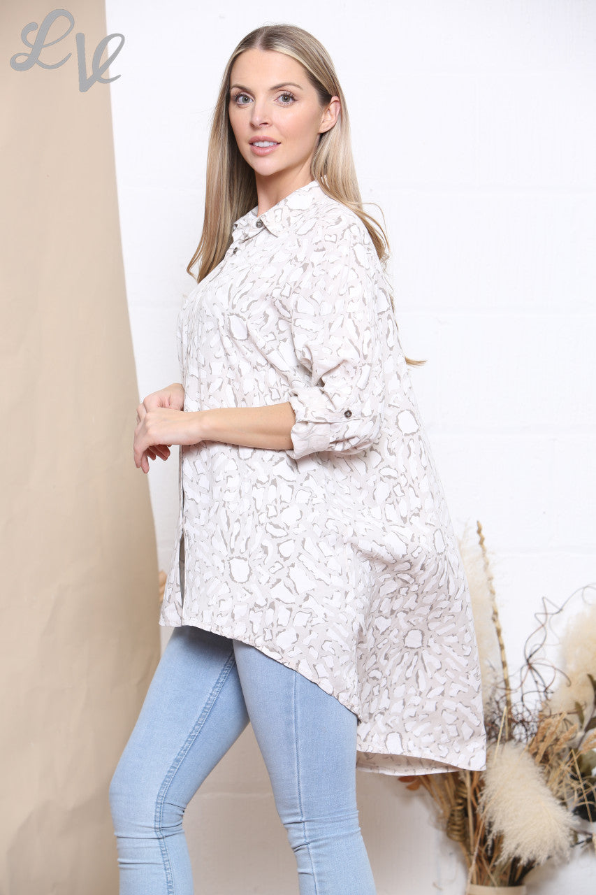 Ladies Animal Print Shirt Stone
