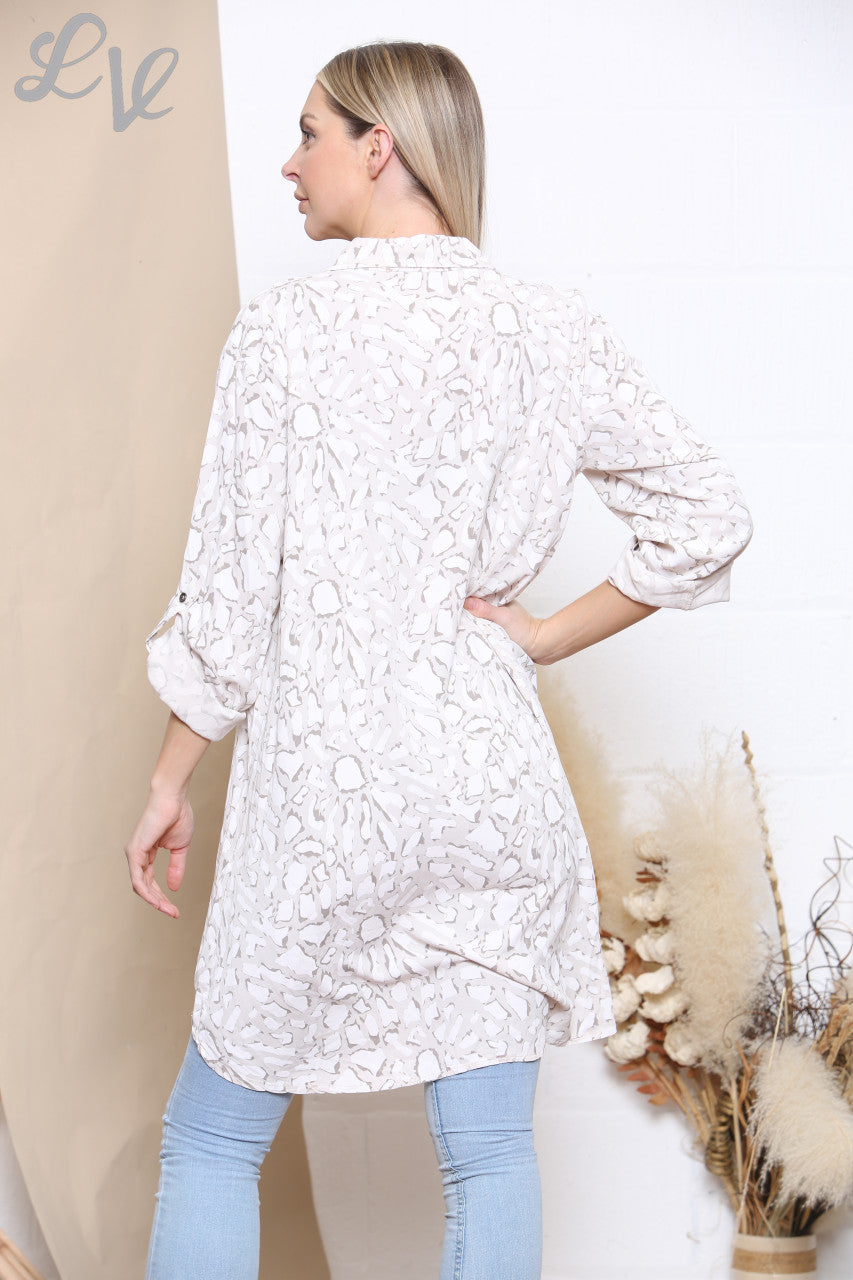 Ladies Animal Print Shirt Stone