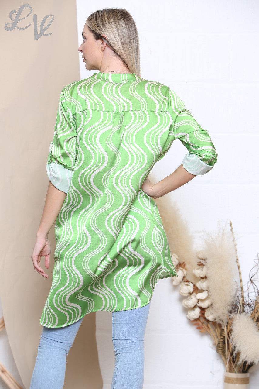 Ladies Squiggle Lines Shirt Tunic Top Lime