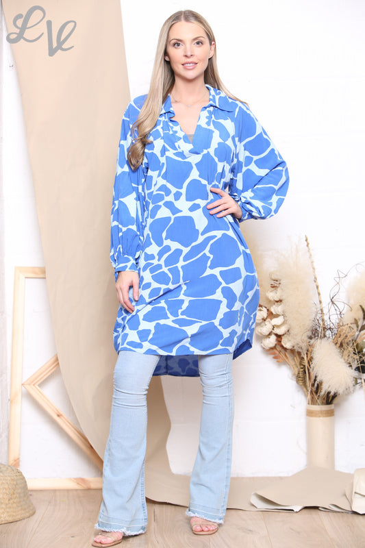 Dames blousejurk met giraffeprint Top Koningsblauw