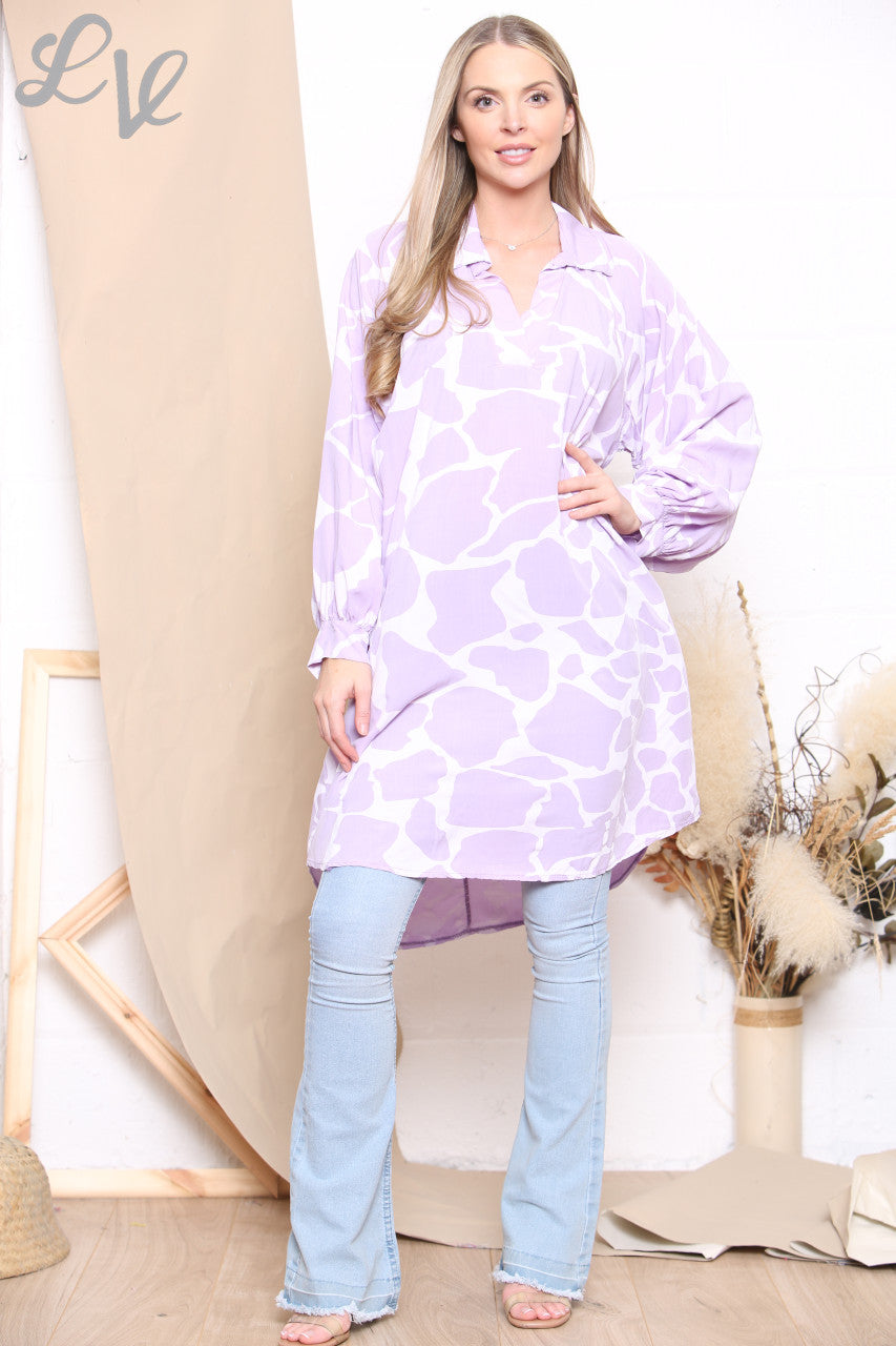 Dames Blousejurk met Giraffeprint Lilac
