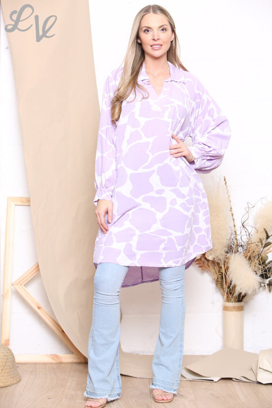 Dames Blousejurk met Giraffeprint Lilac