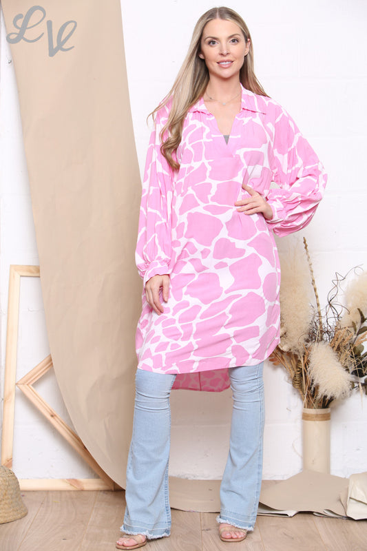 Dames Jurk/Blouse met Giraffenprint Roze