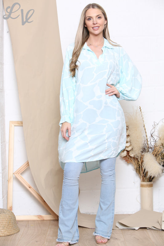 Dames Giraffeprint Blousejurk Top Mint