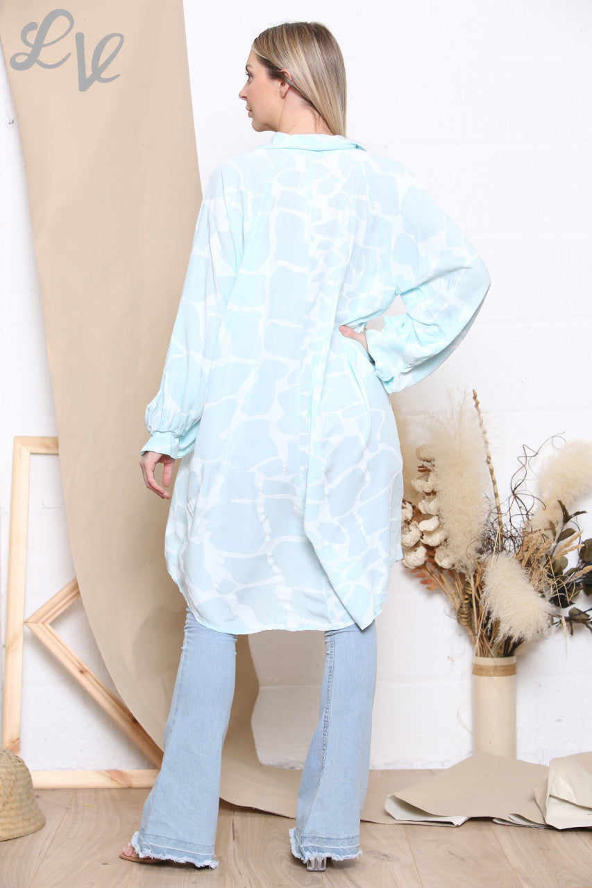Ladies Giraffe Print Shirt Dress Top Mint
