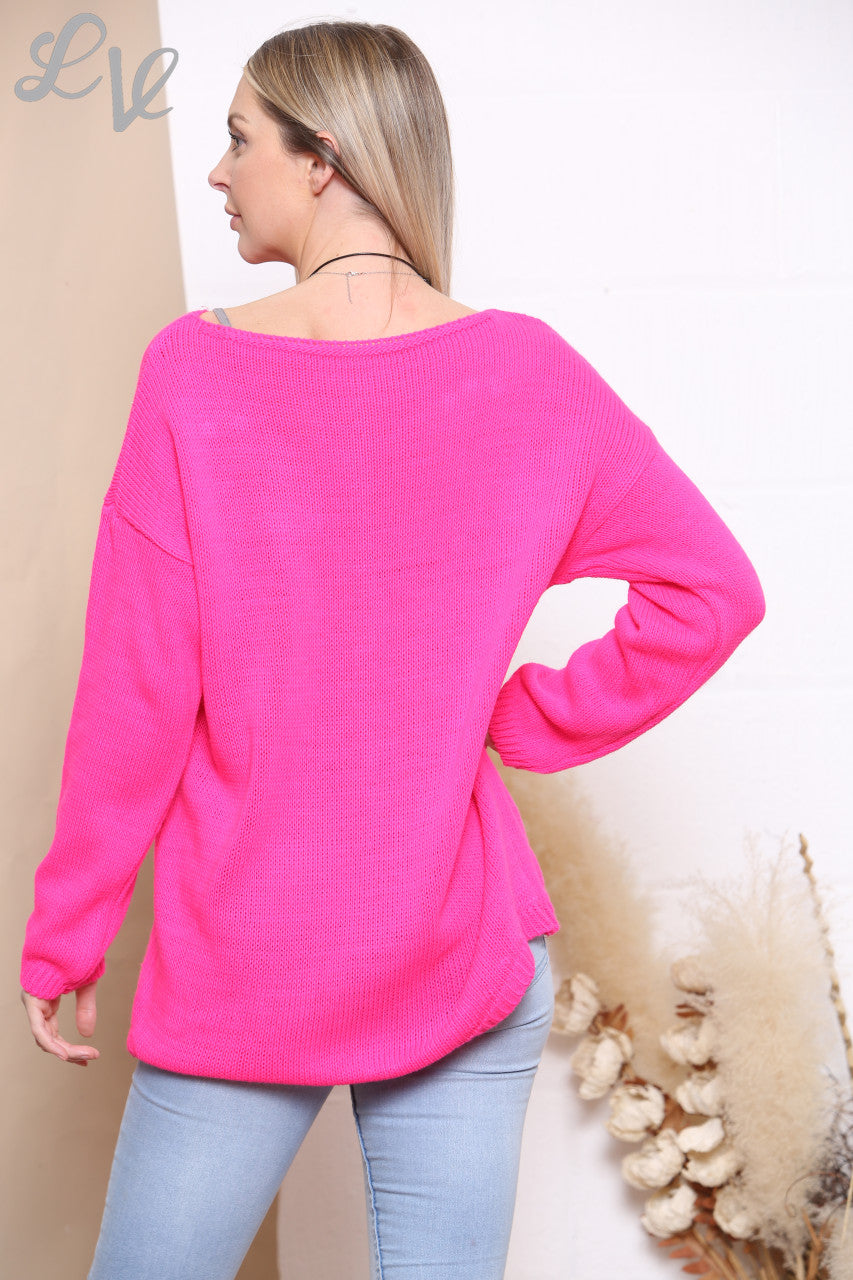 Ladies Knitted Plain Jumper Cerise