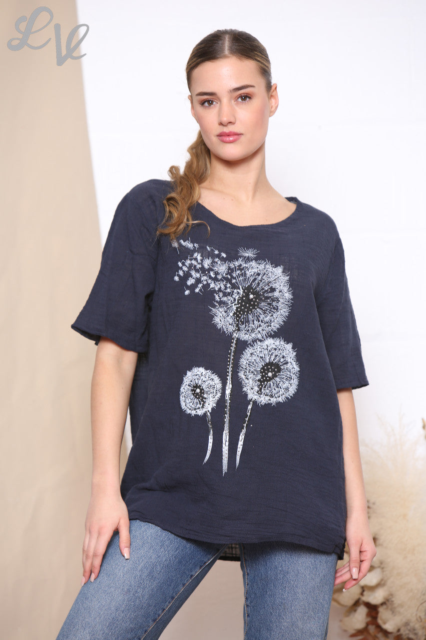 Ladies Dandelion Flower Top Navy