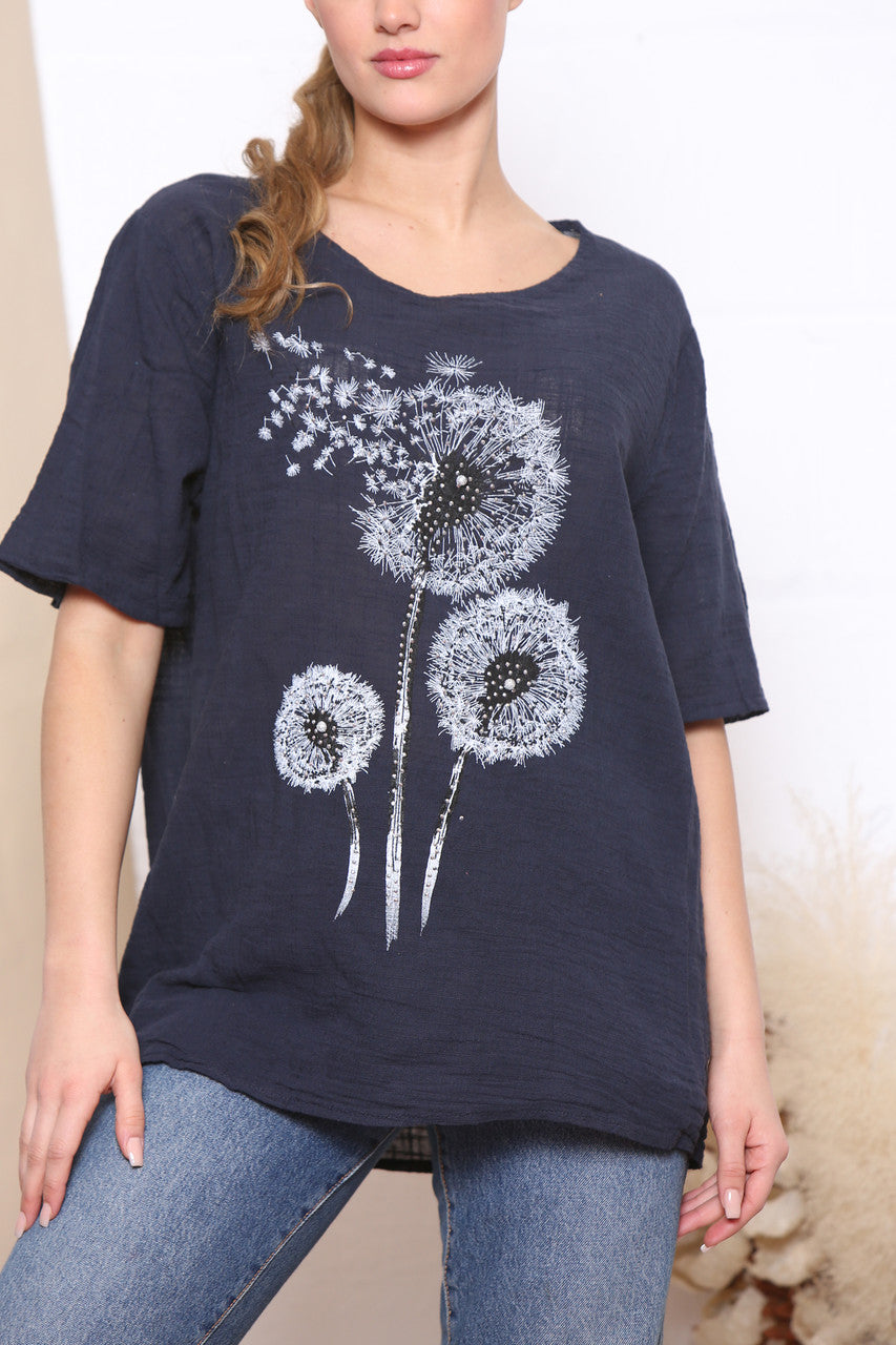 Ladies Dandelion Flower Top Navy