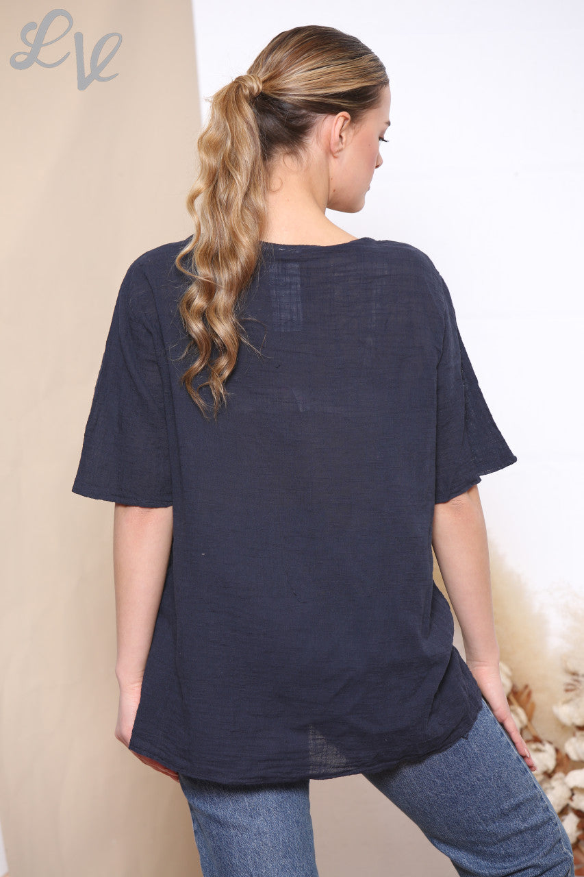 Ladies Dandelion Flower Top Navy