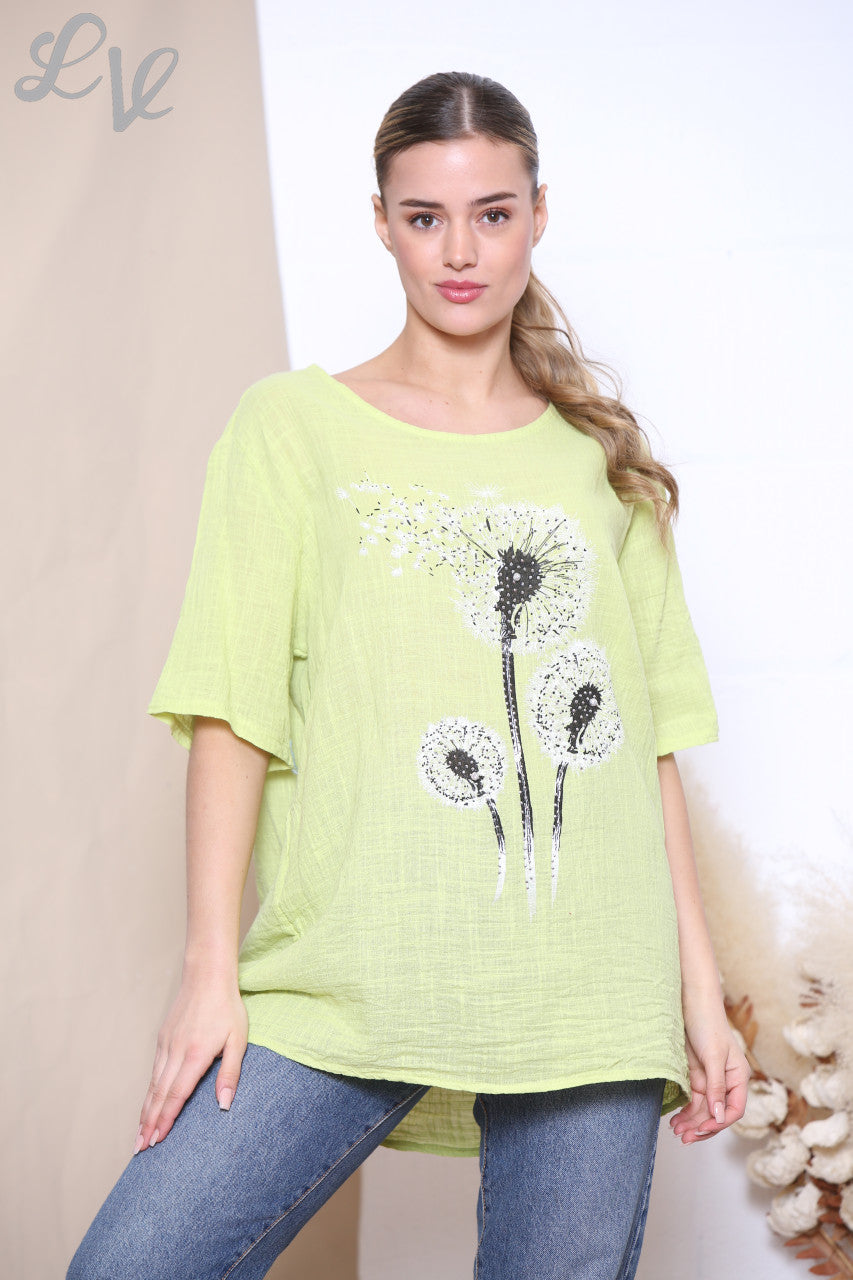 Ladies Dandelion Flower Top Lime