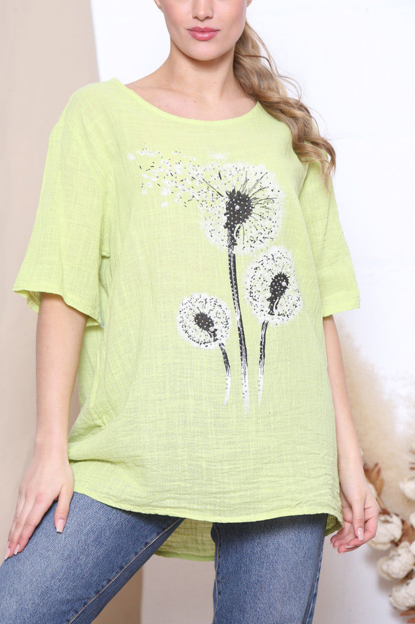 Ladies Dandelion Flower Top Lime