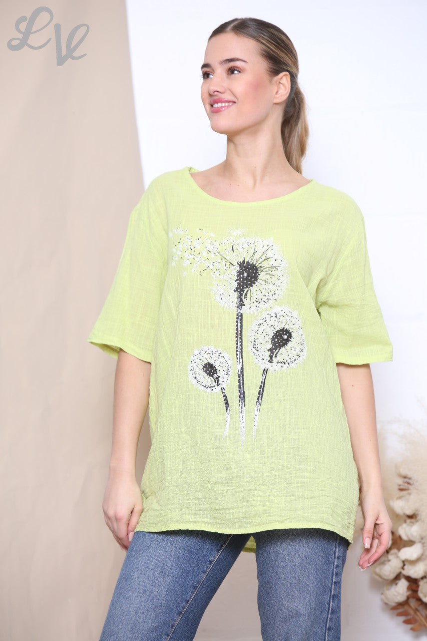 Ladies Dandelion Flower Top Lime