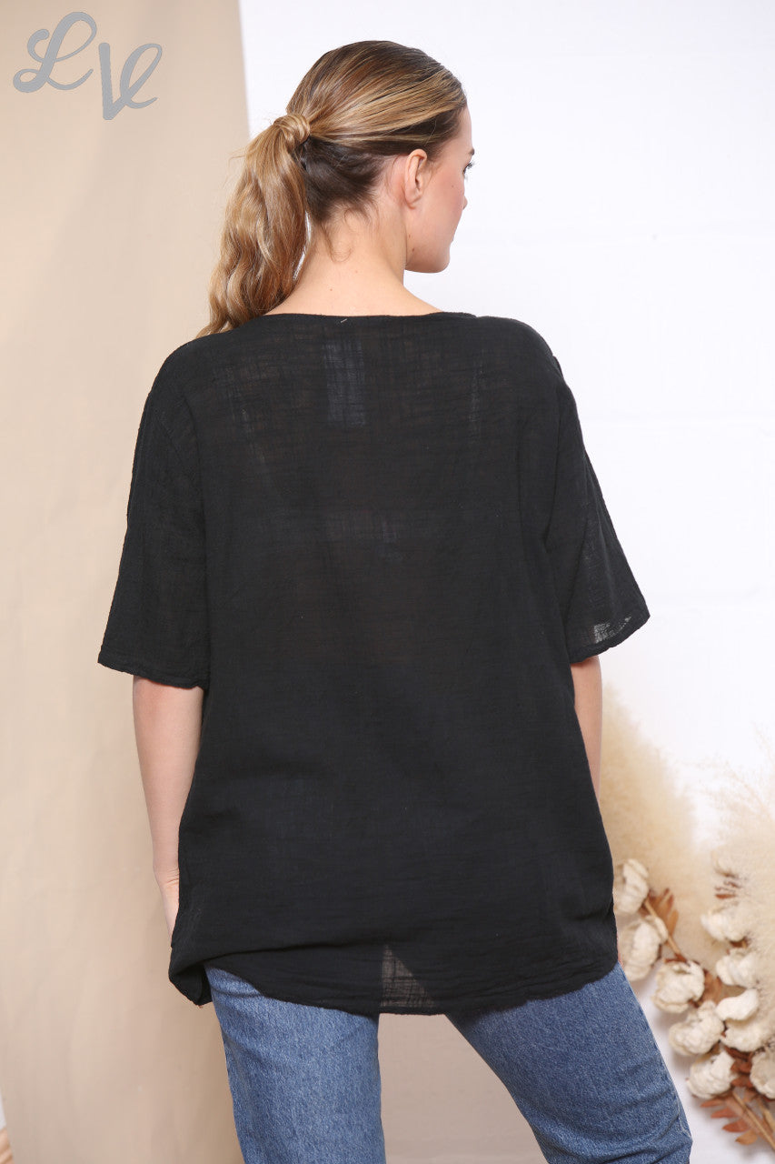 Ladies Dandelion Flower Top Black