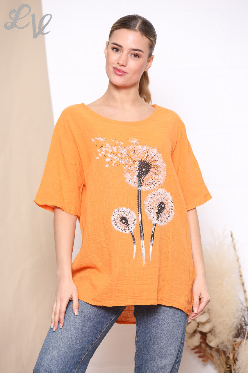 Ladies Dandelion Flower Top Orange