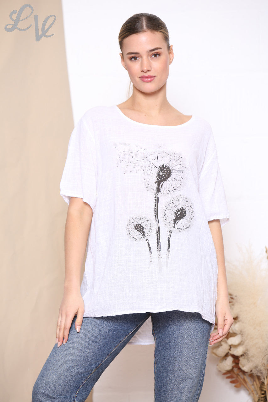 Ladies Dandelion Flower Top White