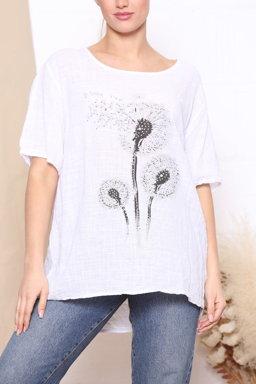 Ladies Dandelion Flower Top White