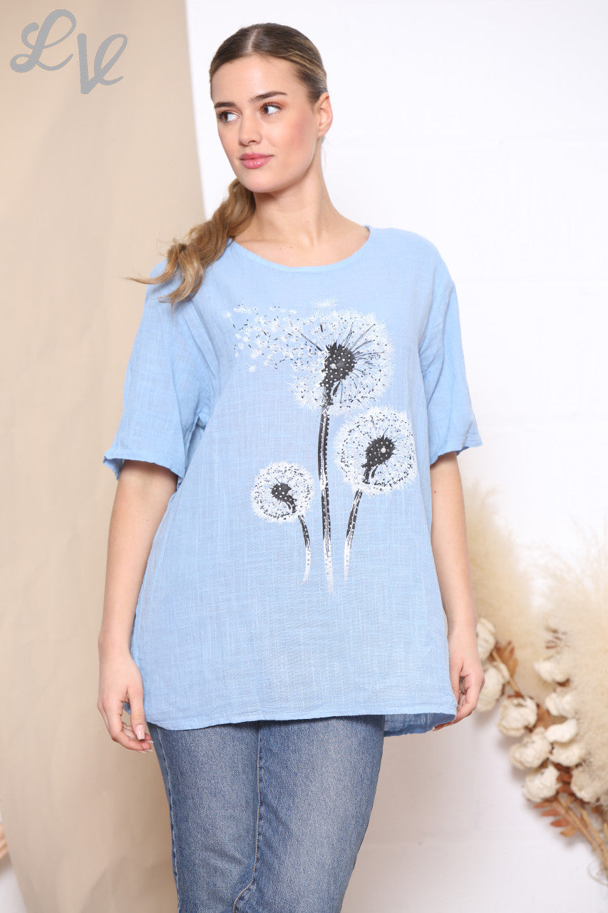 Ladies Dandelion Flower Top Light Blue