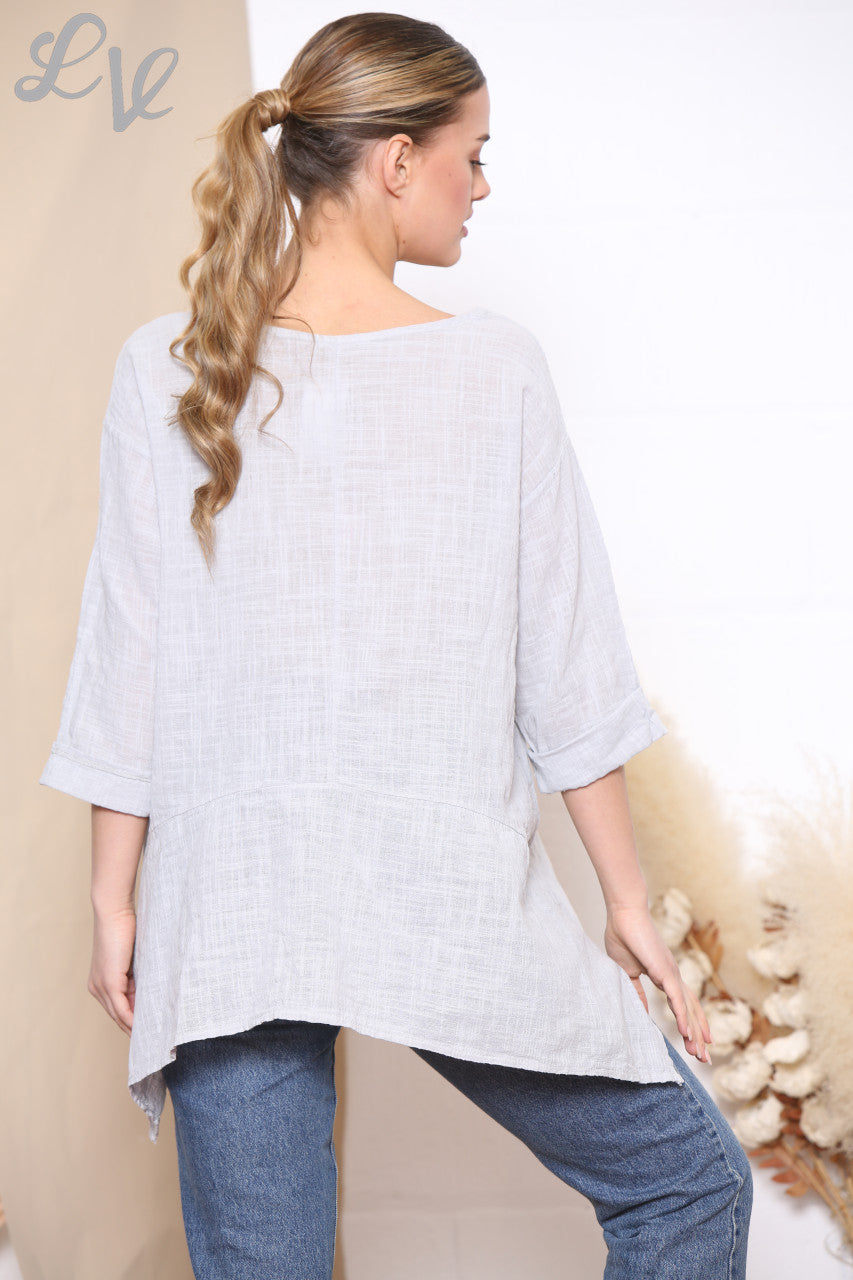 Ladies Sequin Ruffle Leaf Print Top Silver