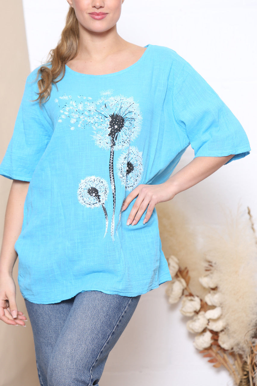 Ladies Dandelion Flower Top Turquoise