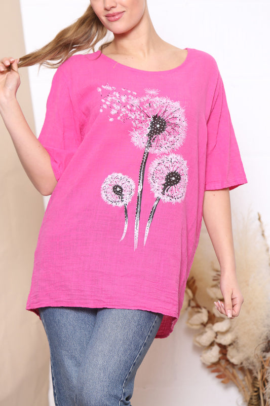 Ladies Dandelion Flower Top Cerise