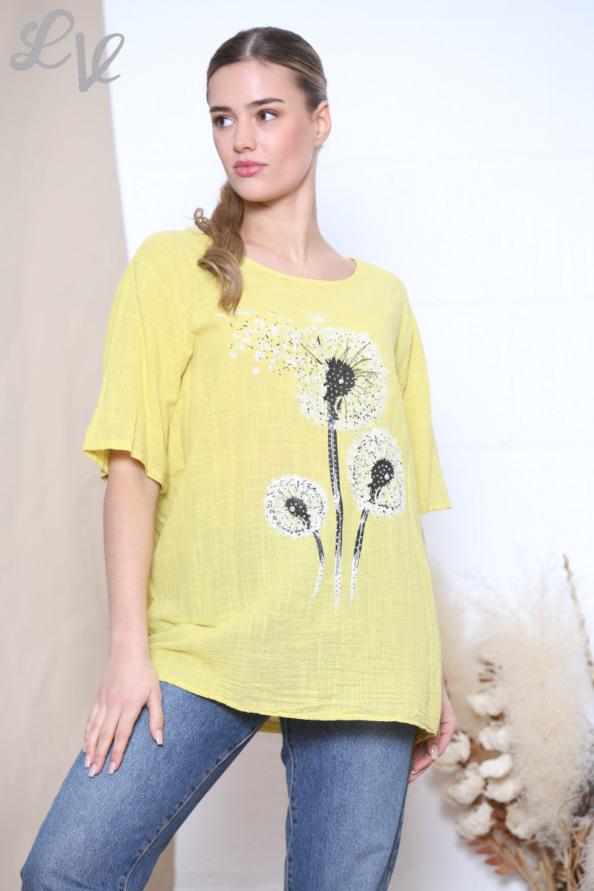 Ladies Dandelion Flower Top Yellow