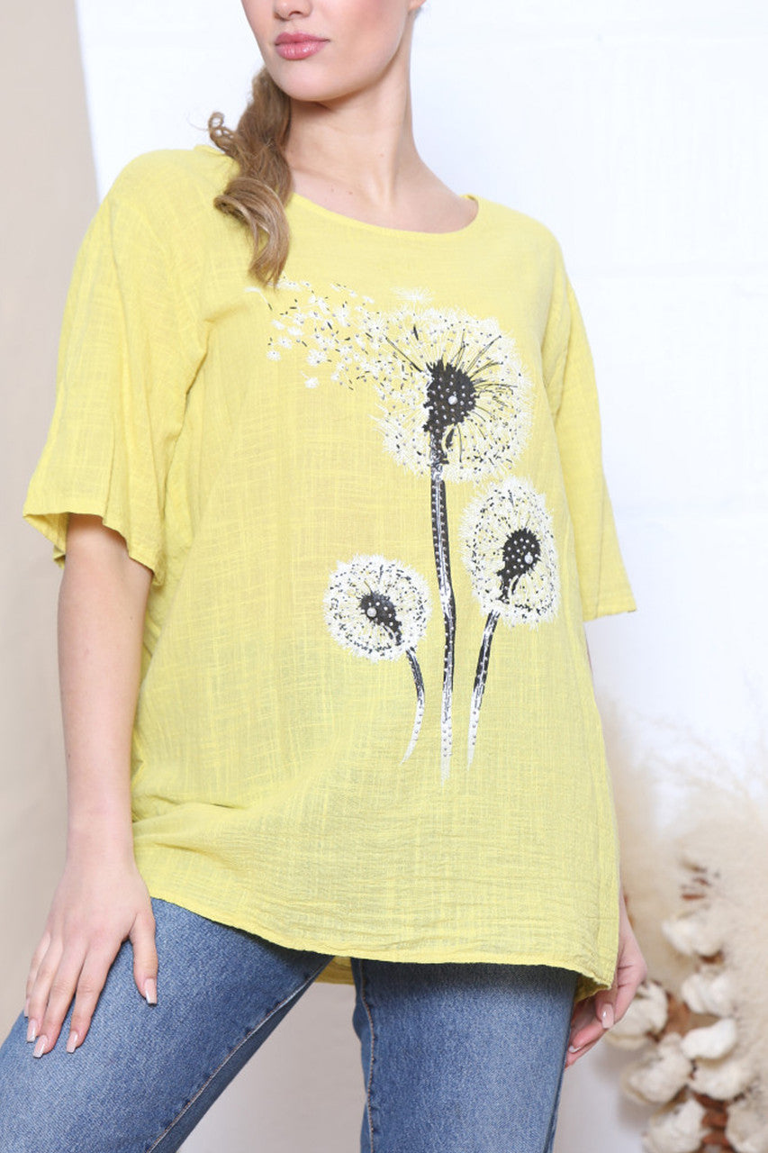 Ladies Dandelion Flower Top Yellow