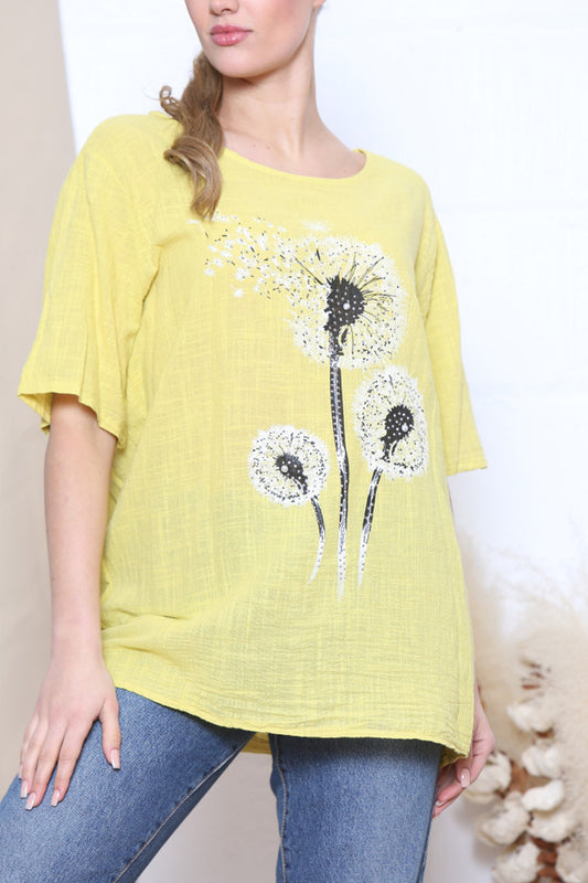 Ladies Dandelion Flower Top Yellow