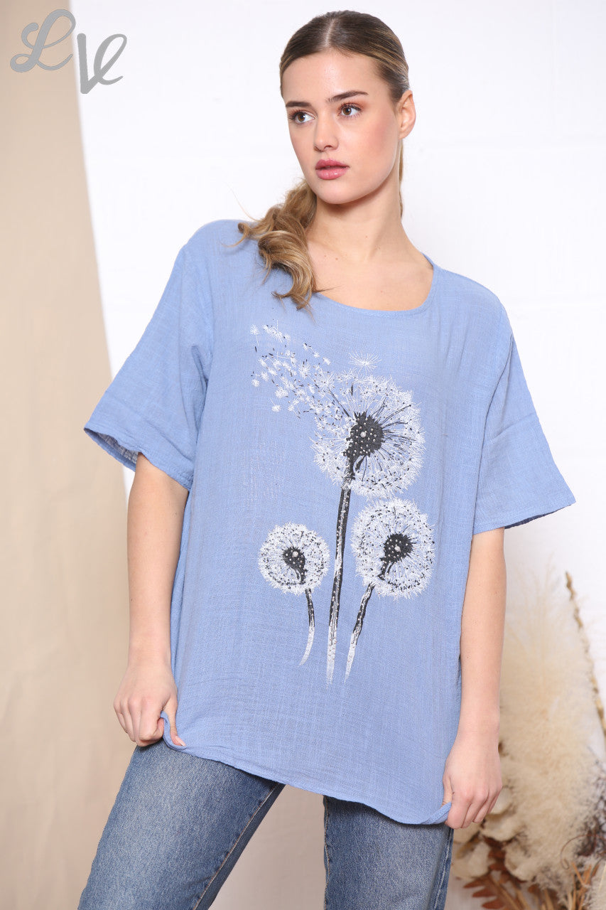 Ladies Dandelion Flower Top Denim
