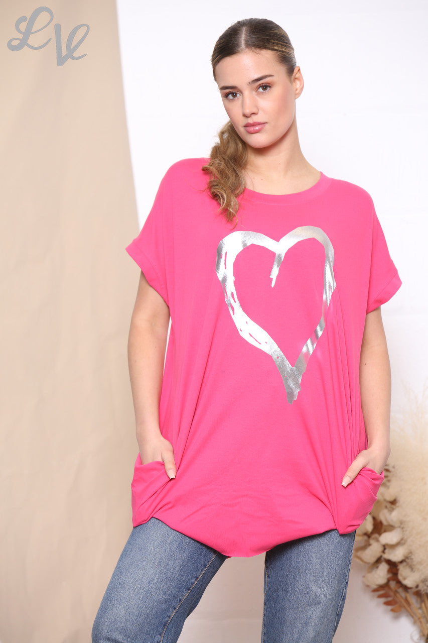 Dames Folie Hart Top Cerise