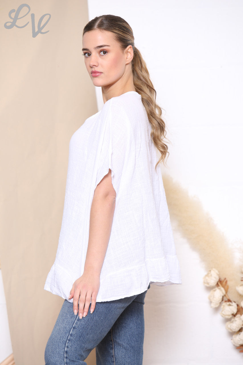 Dames top met ruches en ketting wit