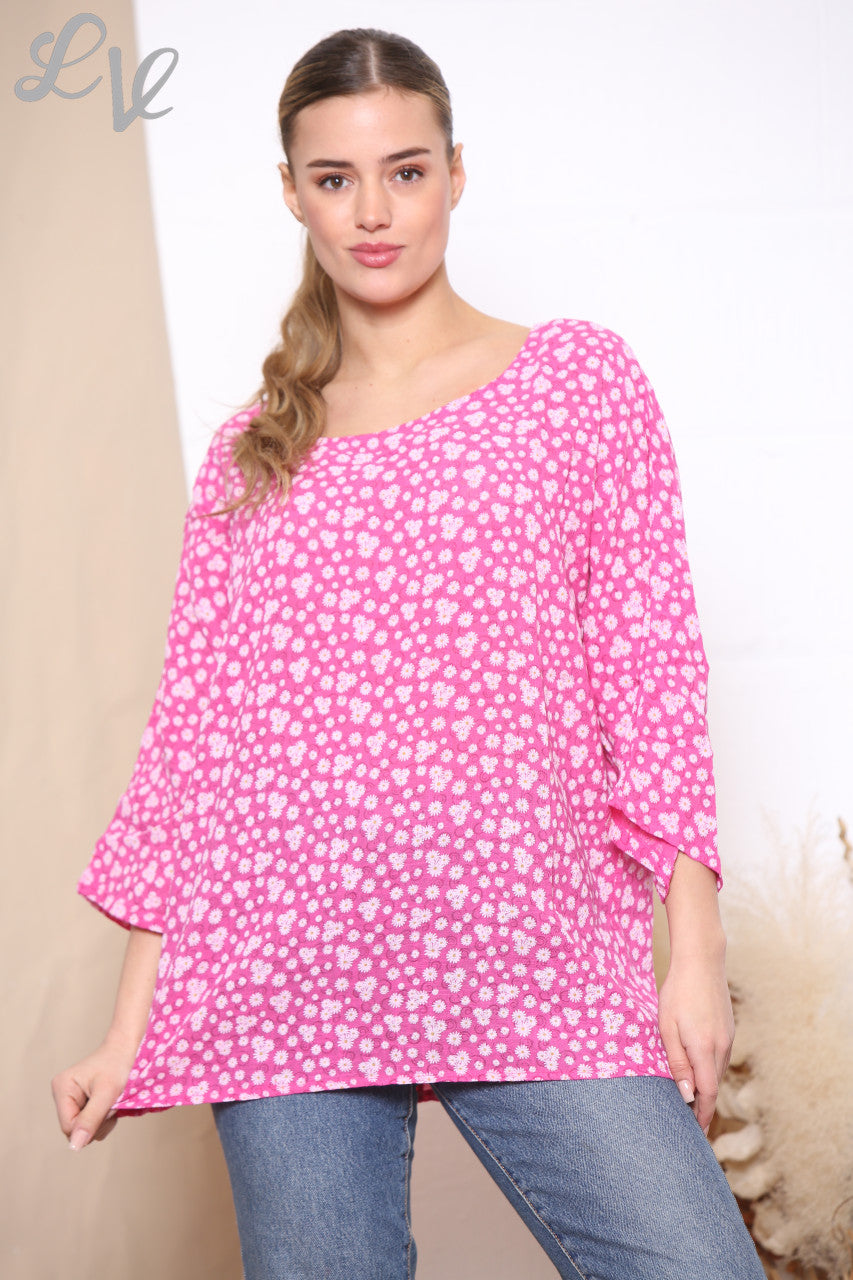 Dames Top met Madeliefjesprint Cerise